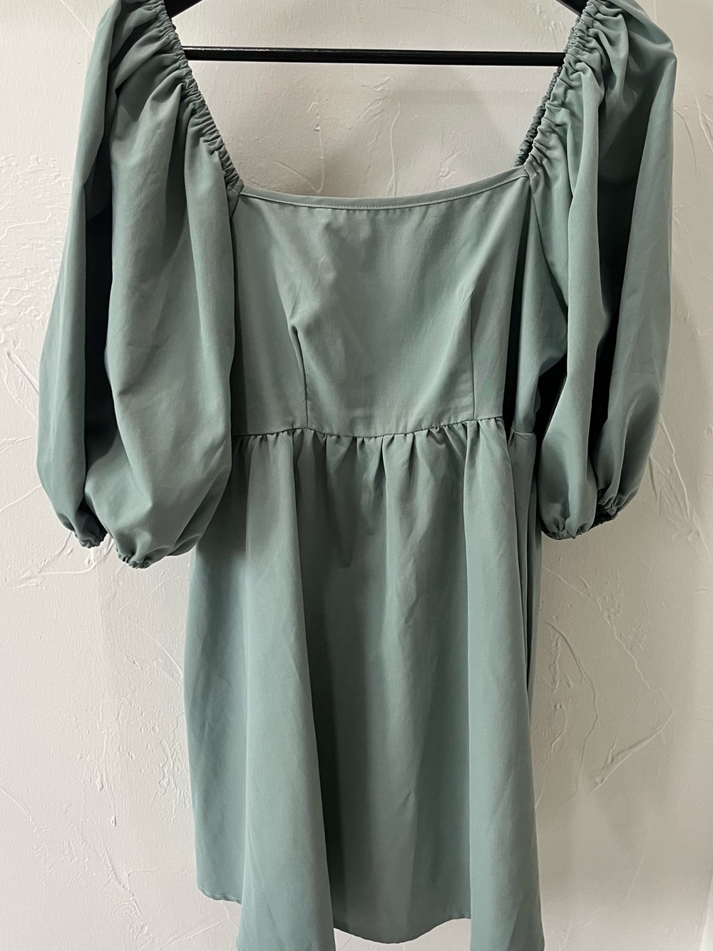 Sage Puff-Sleeve Square-Neck Dress